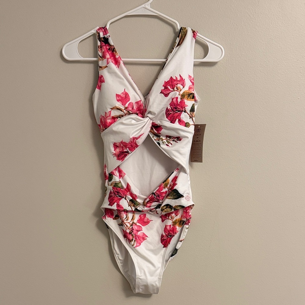 Floral Pink and White Women Swim One Piece